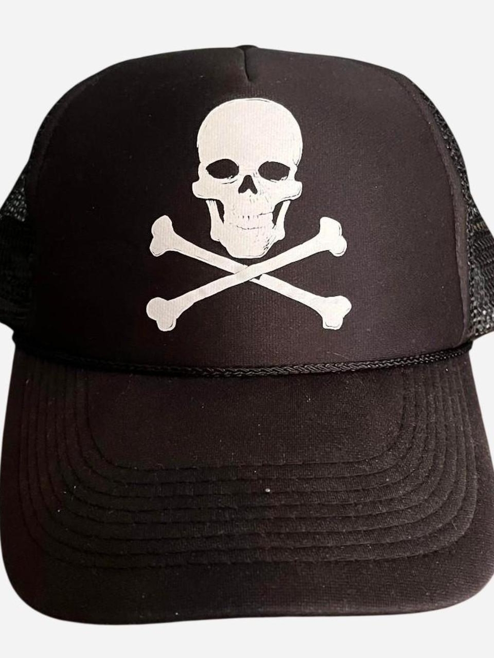 Early 2000s OTTO Skull & Crossbones Black Mesh Trucker Hat